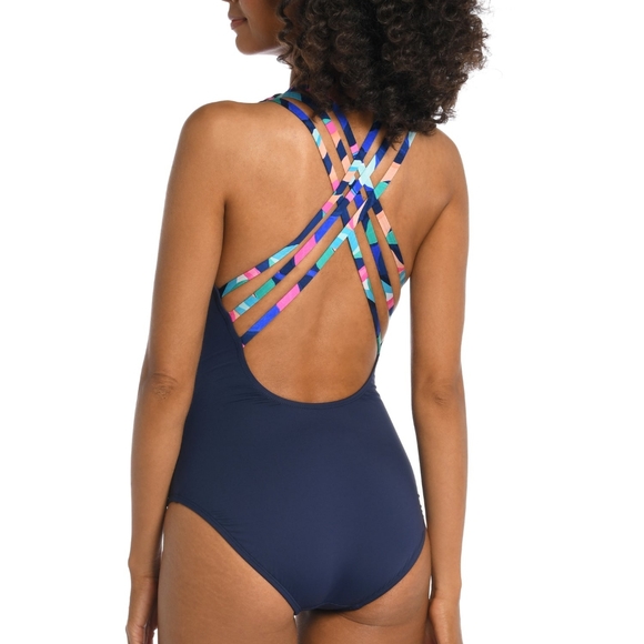 La Blanca Painted Leaves Multi-Strap Cross-Back One Piece  - Picture 5 of 14